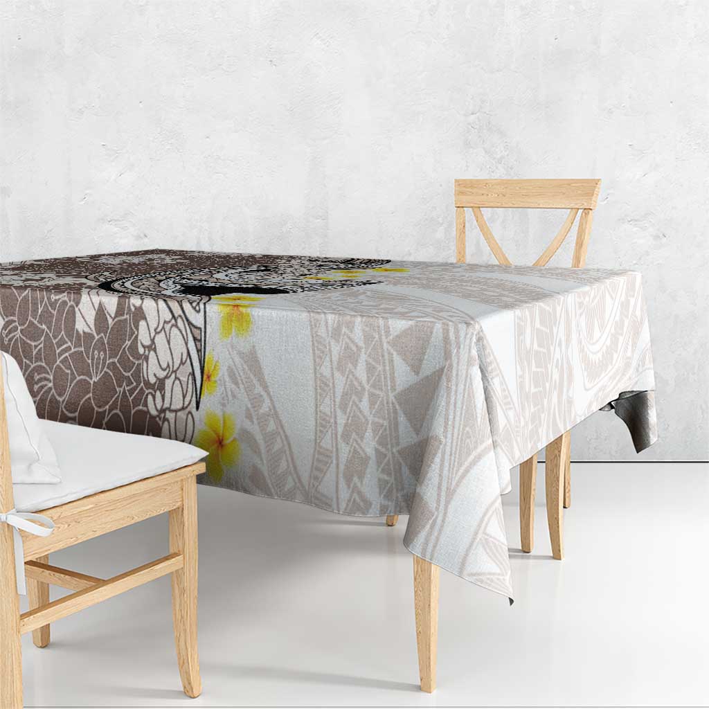 Brown and White Hawaii Shark Tattoo Tablecloth Puakenikeni Lei Plumeria Polynesian Pattern - Polynesian Pride