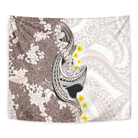 Brown and White Hawaii Shark Tattoo Tapestry Puakenikeni Lei Plumeria Polynesian Pattern - Polynesian Pride