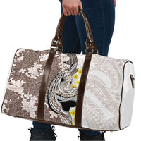 Brown and White Hawaii Shark Tattoo Travel Bag Puakenikeni Lei Plumeria Polynesian Pattern - Polynesian Pride