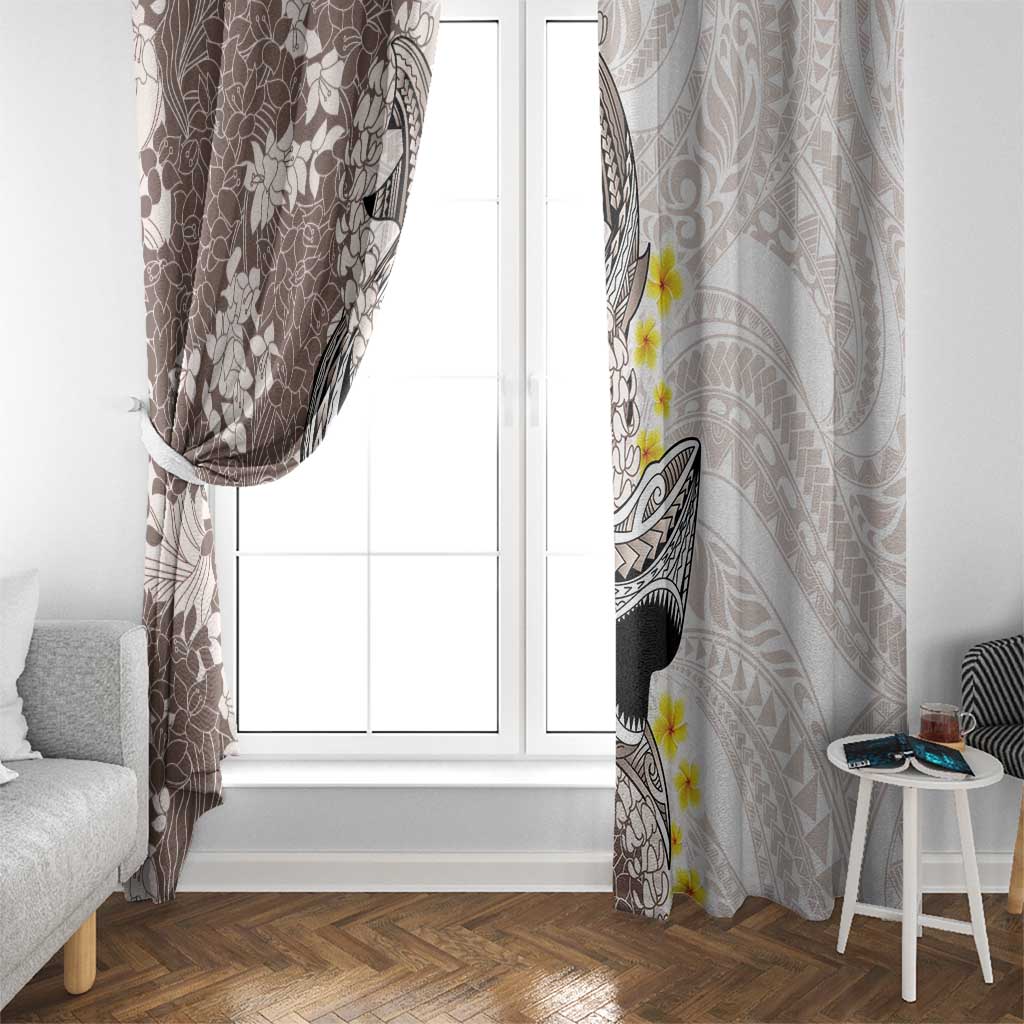 Brown and White Hawaii Shark Tattoo Window Curtain Puakenikeni Lei Plumeria Polynesian Pattern - Polynesian Pride