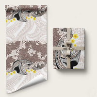 Brown and White Hawaii Shark Tattoo Wrapping Paper Puakenikeni Lei Plumeria Polynesian Pattern - Polynesian Pride