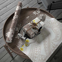 Brown and White Hawaii Shark Tattoo Wrapping Paper Puakenikeni Lei Plumeria Polynesian Pattern - Polynesian Pride