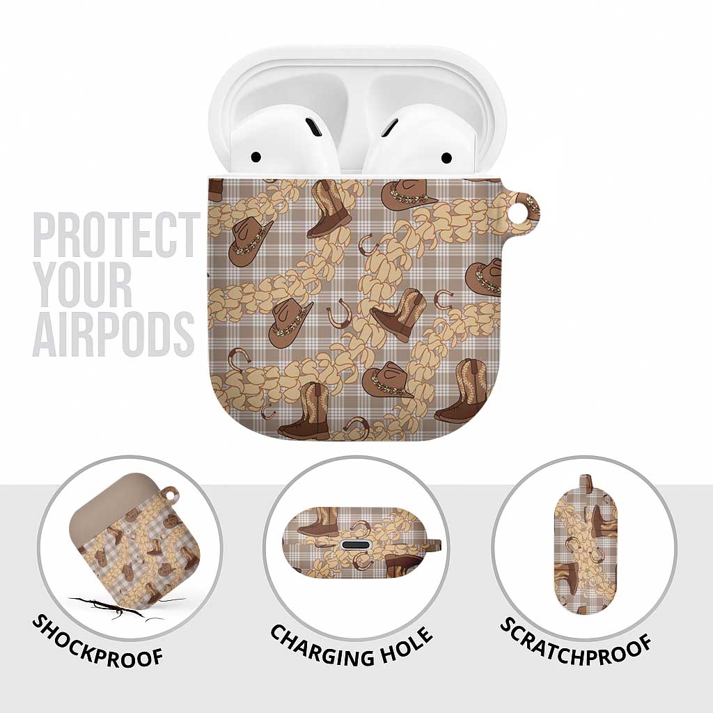 Khaki Palaka Hawaii Cowboy AirPods Case Puakenikeni Lei Paniolo Papale Seamless Vibes - Polynesian Pride