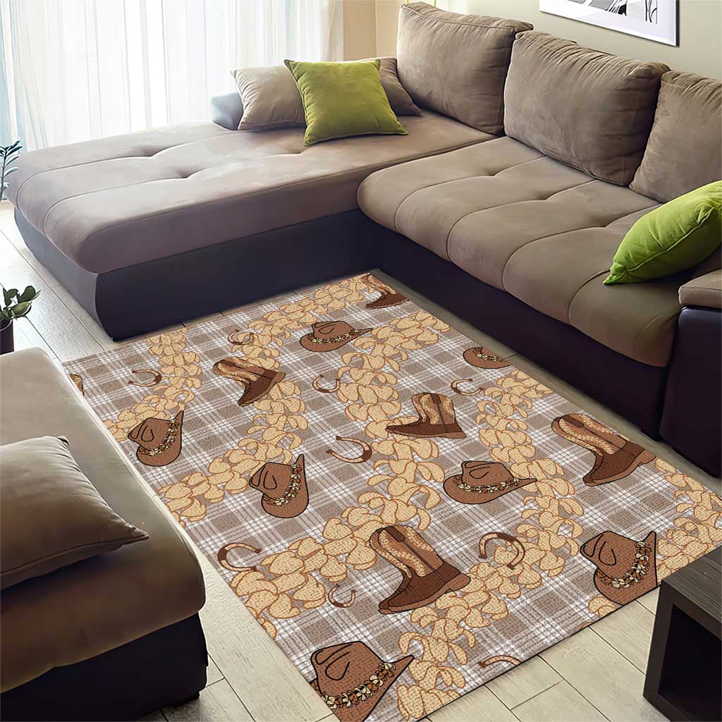 Khaki Palaka Hawaii Cowboy Area Rug Puakenikeni Lei Paniolo Papale Seamless Vibes - Polynesian Pride