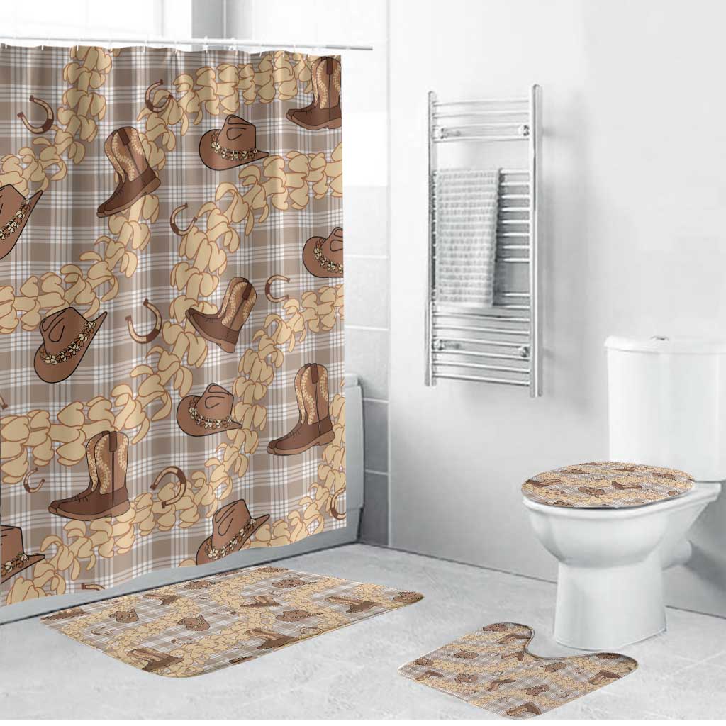 Khaki Palaka Hawaii Cowboy Bathroom Set Puakenikeni Lei Paniolo Papale Seamless Vibes - Polynesian Pride