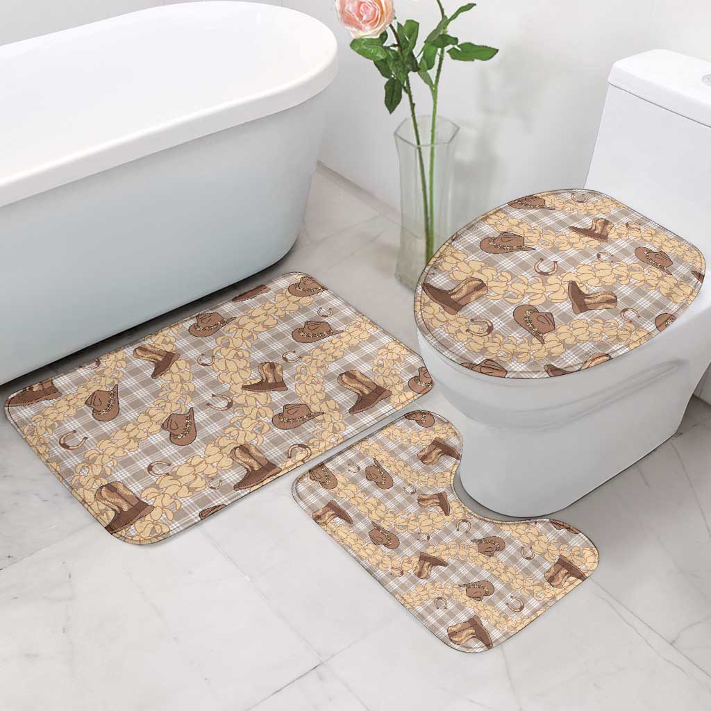 Khaki Palaka Hawaii Cowboy Bathroom Set Puakenikeni Lei Paniolo Papale Seamless Vibes - Polynesian Pride