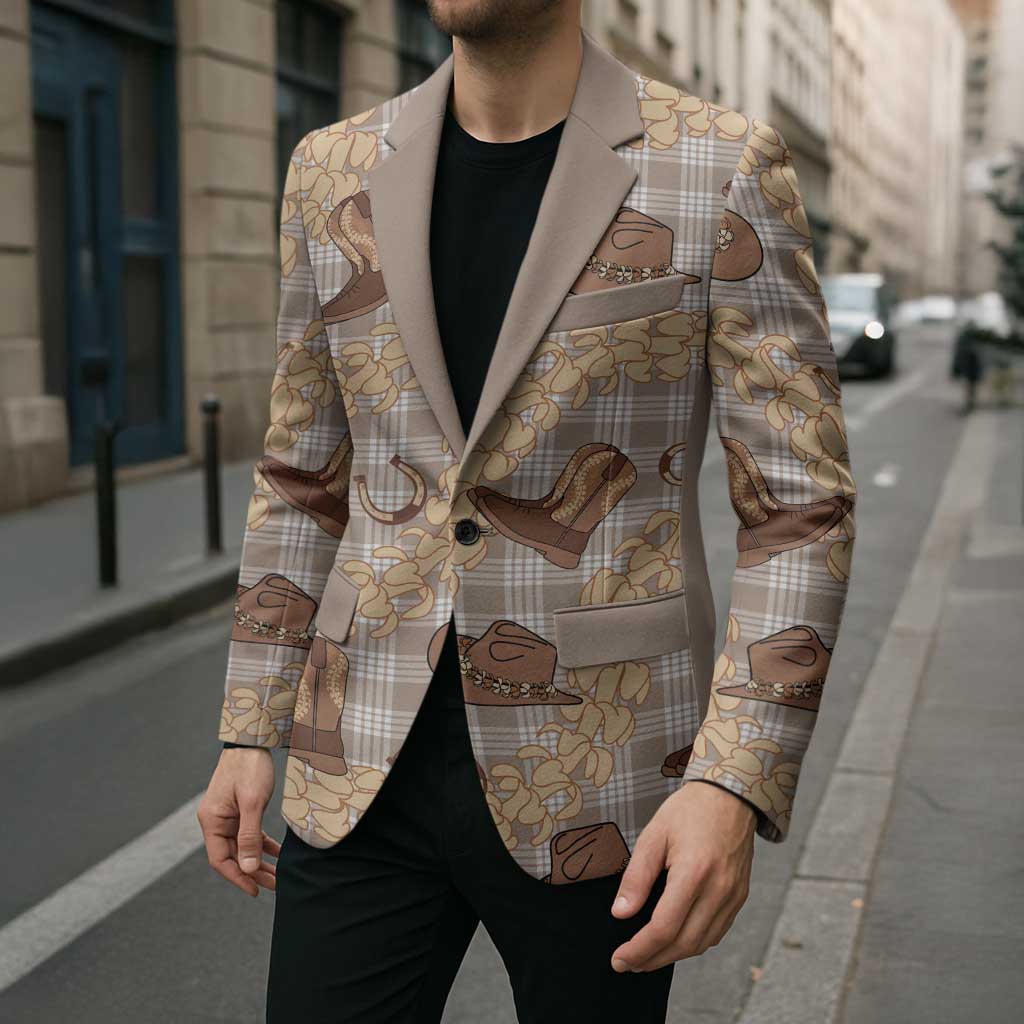 Khaki Palaka Hawaii Cowboy Blazer Puakenikeni Lei Paniolo Papale Seamless Vibes - Polynesian Pride