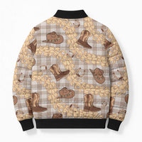 Khaki Palaka Hawaii Cowboy Bomber Puffer Jacket Puakenikeni Lei Paniolo Papale Seamless Vibes - Polynesian Pride