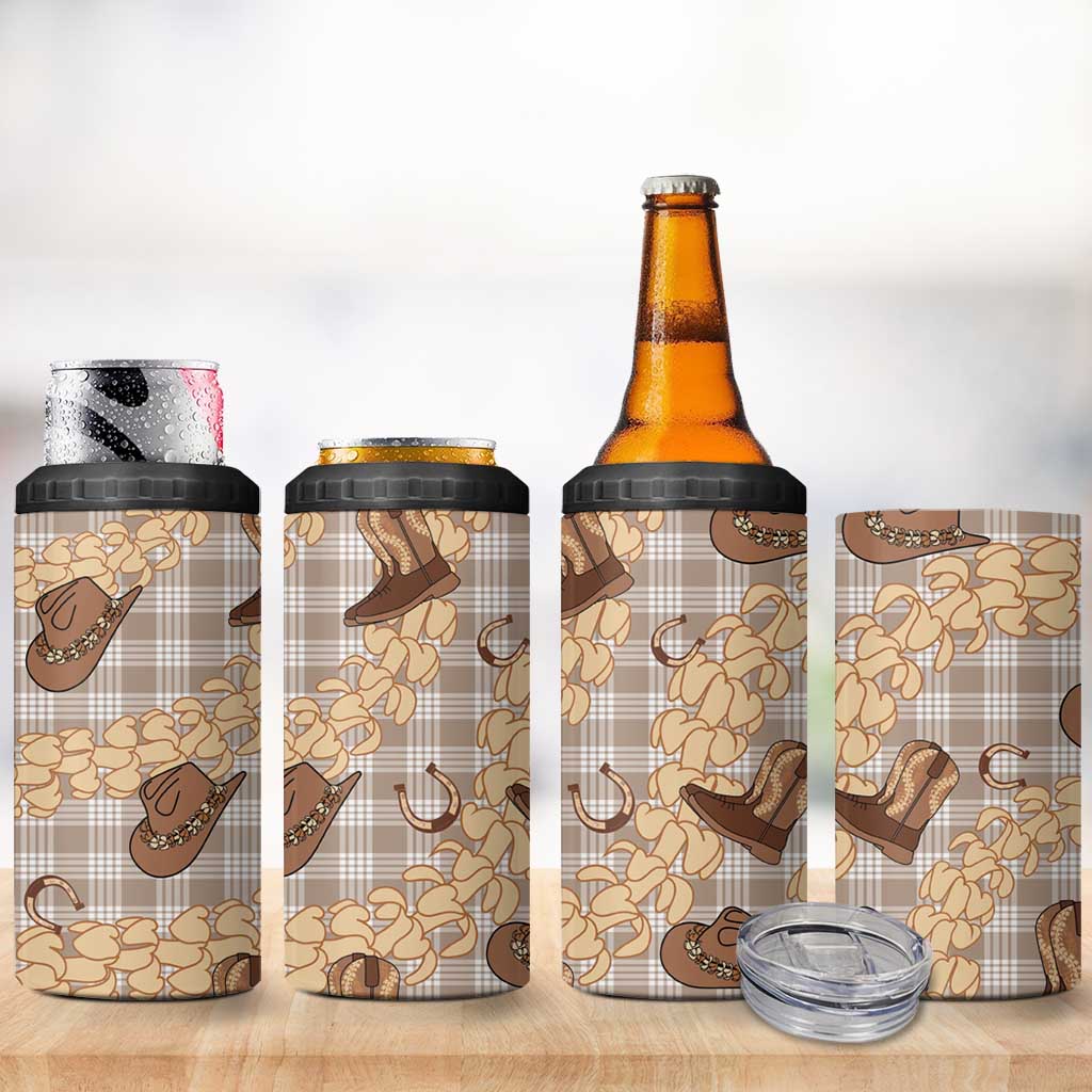 Khaki Palaka Hawaii Cowboy 4 in 1 Can Cooler Tumbler Puakenikeni Lei Paniolo Papale Seamless Vibes - Polynesian Pride