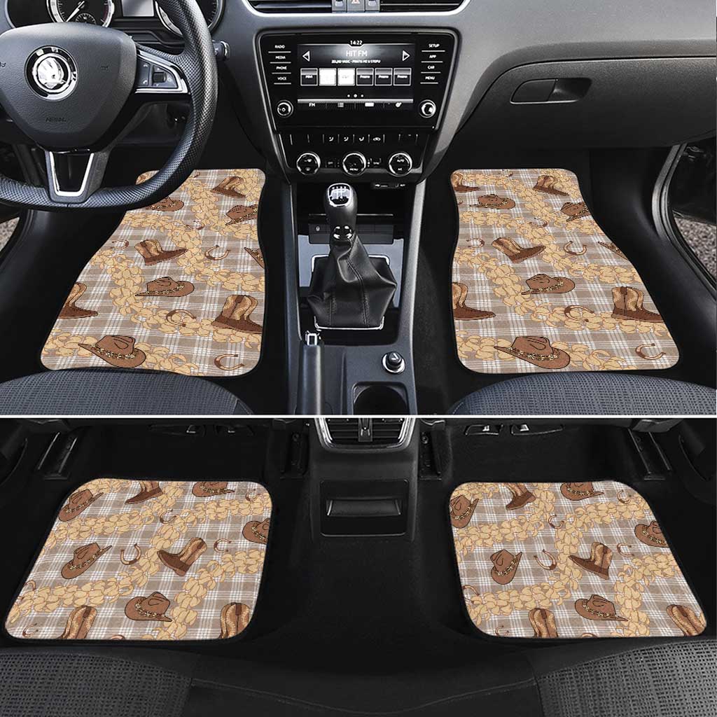 Khaki Palaka Hawaii Cowboy Car Mats Puakenikeni Lei Paniolo Papale Seamless Vibes - Polynesian Pride