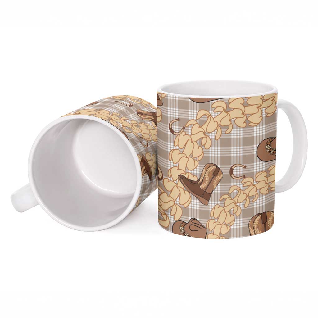 Khaki Palaka Hawaii Cowboy Ceramic Mug Puakenikeni Lei Paniolo Papale Seamless Vibes - Polynesian Pride