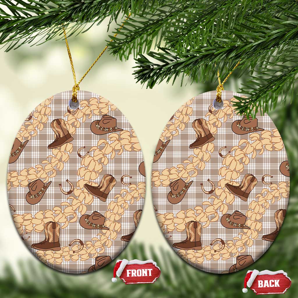 Khaki Palaka Hawaii Cowboy Ceramic Ornament Puakenikeni Lei Paniolo Papale Seamless Vibes - Polynesian Pride