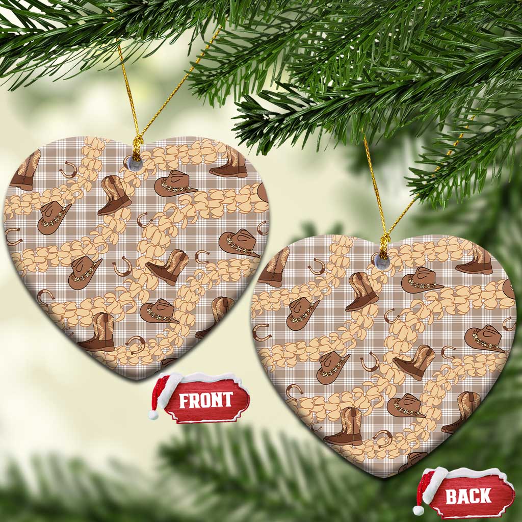 Khaki Palaka Hawaii Cowboy Ceramic Ornament Puakenikeni Lei Paniolo Papale Seamless Vibes - Polynesian Pride