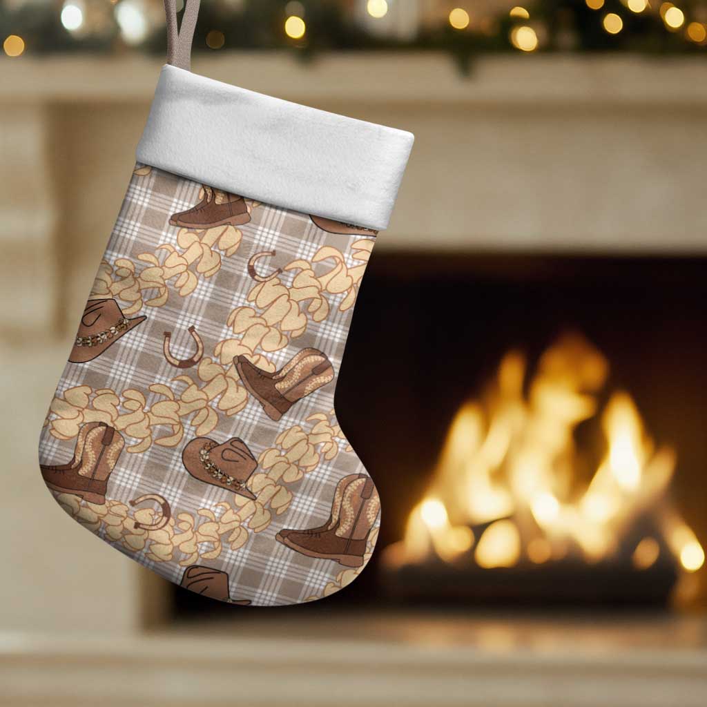 Khaki Palaka Hawaii Cowboy Christmas Stocking Puakenikeni Lei Paniolo Papale Seamless Vibes - Polynesian Pride