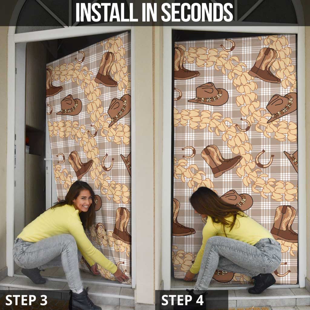 Khaki Palaka Hawaii Cowboy Door Cover Puakenikeni Lei Paniolo Papale Seamless Vibes - Polynesian Pride