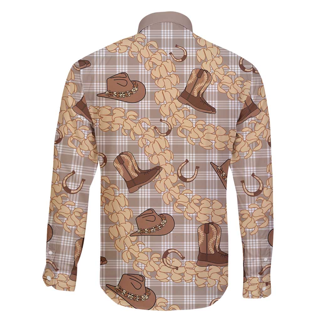 Khaki Palaka Hawaii Cowboy Family Matching Long Sleeve Bodycon Dress and Hawaiian Shirt Puakenikeni Lei Paniolo Papale Seamless Vibes - Polynesian Pride