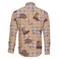 Khaki Palaka Hawaii Cowboy Family Matching Long Sleeve Bodycon Dress and Hawaiian Shirt Puakenikeni Lei Paniolo Papale Seamless Vibes - Polynesian Pride