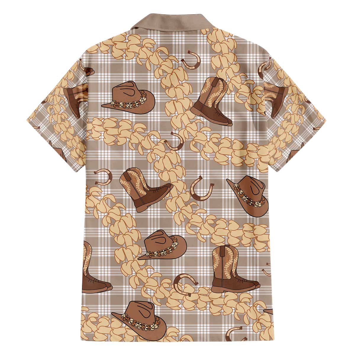 Khaki Palaka Hawaii Cowboy Family Matching Off The Shoulder Long Sleeve Dress and Hawaiian Shirt Puakenikeni Lei Paniolo Papale Seamless Vibes - Polynesian Pride