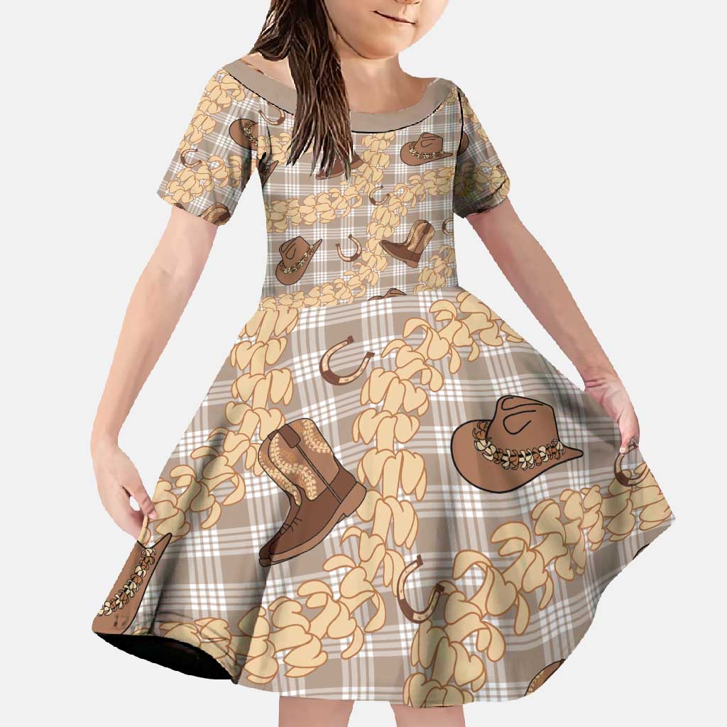 Khaki Palaka Hawaii Cowboy Family Matching Off Shoulder Maxi Dress and Hawaiian Shirt Puakenikeni Lei Paniolo Papale Seamless Vibes - Polynesian Pride