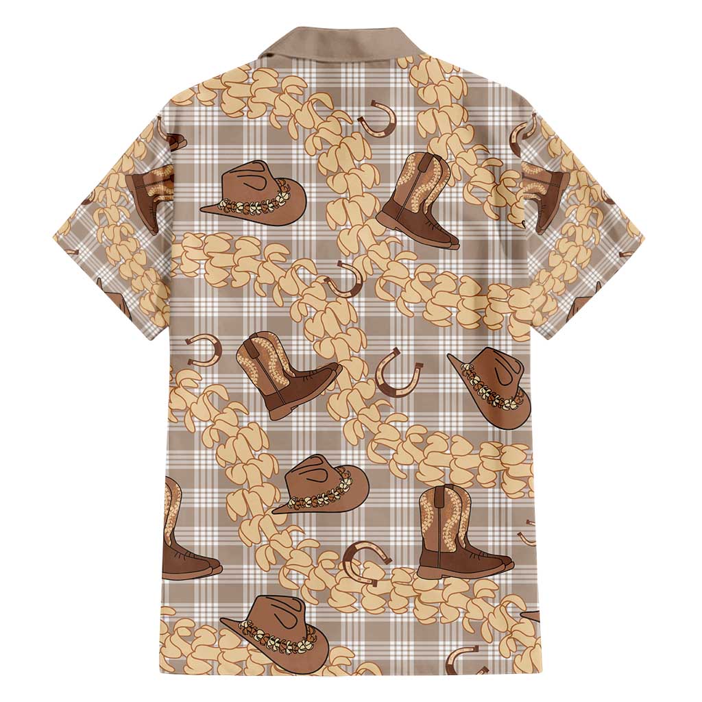 Khaki Palaka Hawaii Cowboy Family Matching Off Shoulder Short Dress and Hawaiian Shirt Puakenikeni Lei Paniolo Papale Seamless Vibes - Polynesian Pride