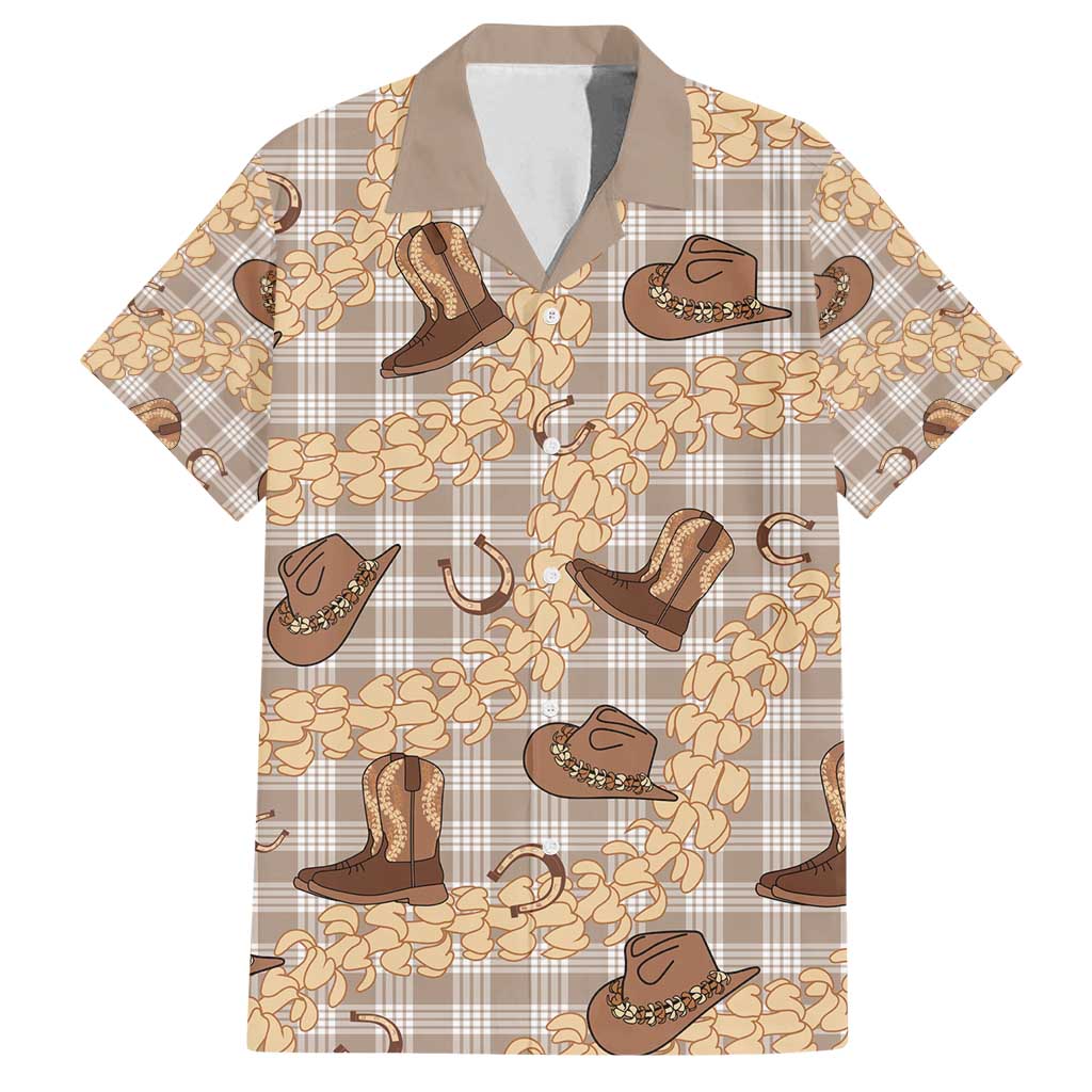 Khaki Palaka Hawaii Cowboy Family Matching Puletasi and Hawaiian Shirt Puakenikeni Lei Paniolo Papale Seamless Vibes - Polynesian Pride