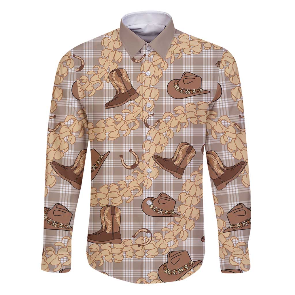 Khaki Palaka Hawaii Cowboy Family Matching Puletasi and Hawaiian Shirt Puakenikeni Lei Paniolo Papale Seamless Vibes - Polynesian Pride