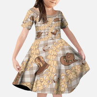 Khaki Palaka Hawaii Cowboy Family Matching Short Sleeve Bodycon Dress and Hawaiian Shirt Puakenikeni Lei Paniolo Papale Seamless Vibes - Polynesian Pride