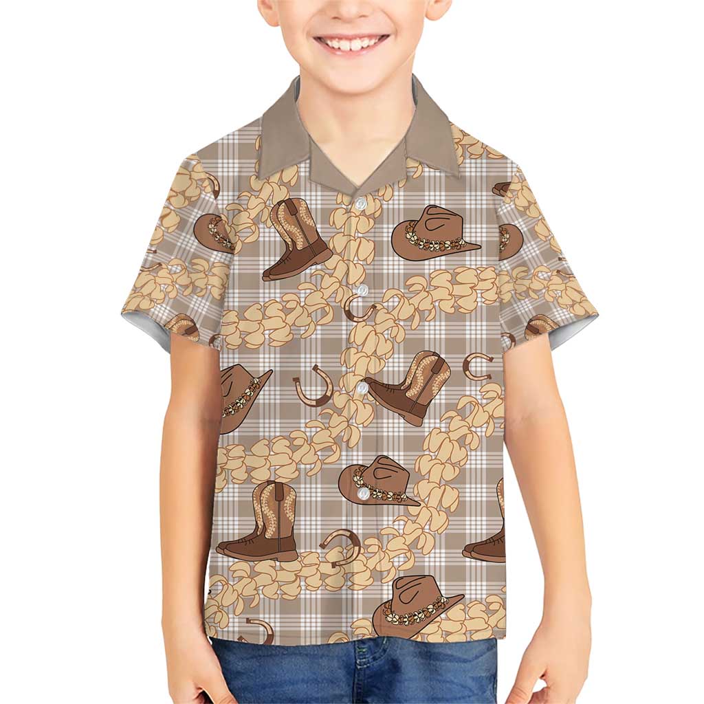 Khaki Palaka Hawaii Cowboy Family Matching Short Sleeve Bodycon Dress and Hawaiian Shirt Puakenikeni Lei Paniolo Papale Seamless Vibes - Polynesian Pride