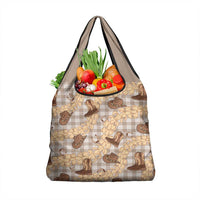 Khaki Palaka Hawaii Cowboy Grocery Bag Puakenikeni Lei Paniolo Papale Seamless Vibes - Polynesian Pride