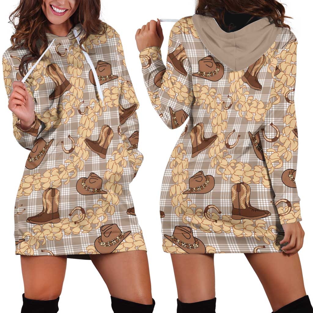 Khaki Palaka Hawaii Cowboy Hoodie Dress Puakenikeni Lei Paniolo Papale Seamless Vibes - Polynesian Pride