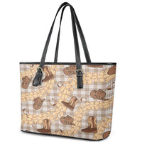 Khaki Palaka Hawaii Cowboy Leather Tote Bag Puakenikeni Lei Paniolo Papale Seamless Vibes - Polynesian Pride