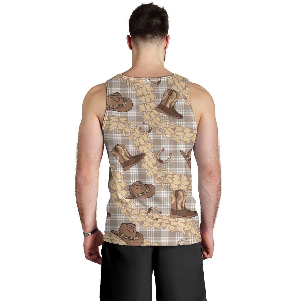 Khaki Palaka Hawaii Cowboy Men Tank Top Puakenikeni Lei Paniolo Papale Seamless Vibes - Polynesian Pride