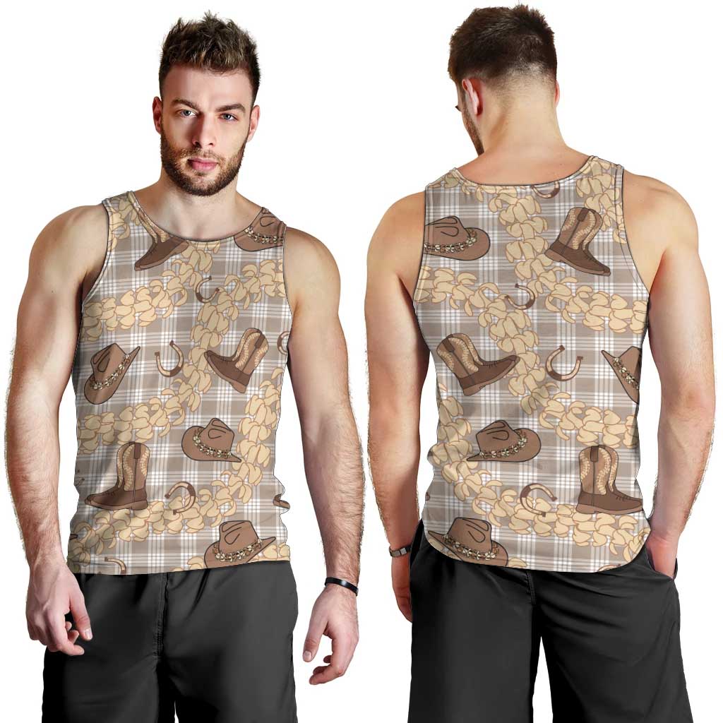 Khaki Palaka Hawaii Cowboy Men Tank Top Puakenikeni Lei Paniolo Papale Seamless Vibes - Polynesian Pride