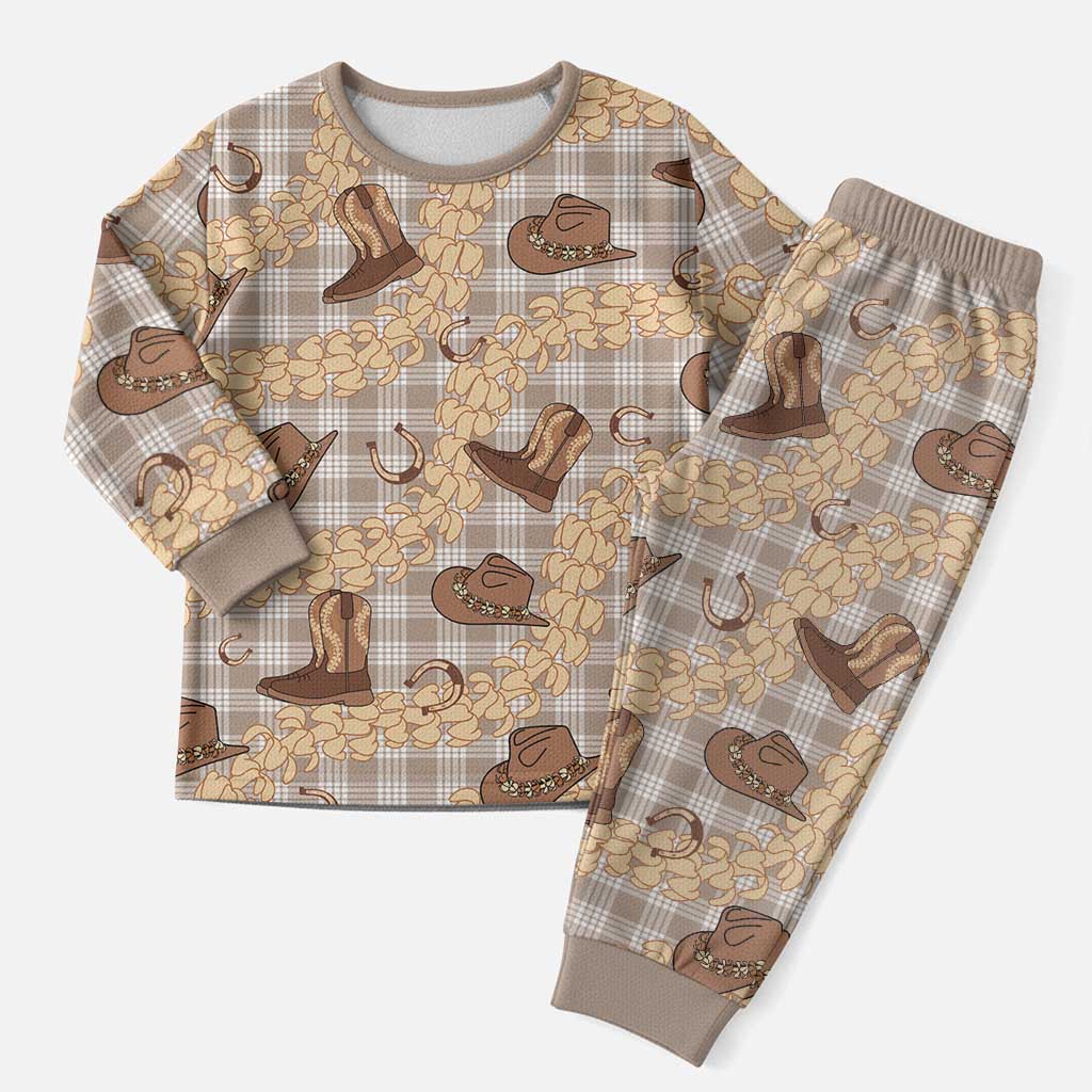 Khaki Palaka Hawaii Cowboy Christmas Pajama Set Puakenikeni Lei Paniolo Papale Seamless Vibes - Polynesian Pride