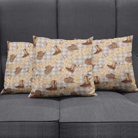 Khaki Palaka Hawaii Cowboy Pillow Cover Puakenikeni Lei Paniolo Papale Seamless Vibes - Polynesian Pride