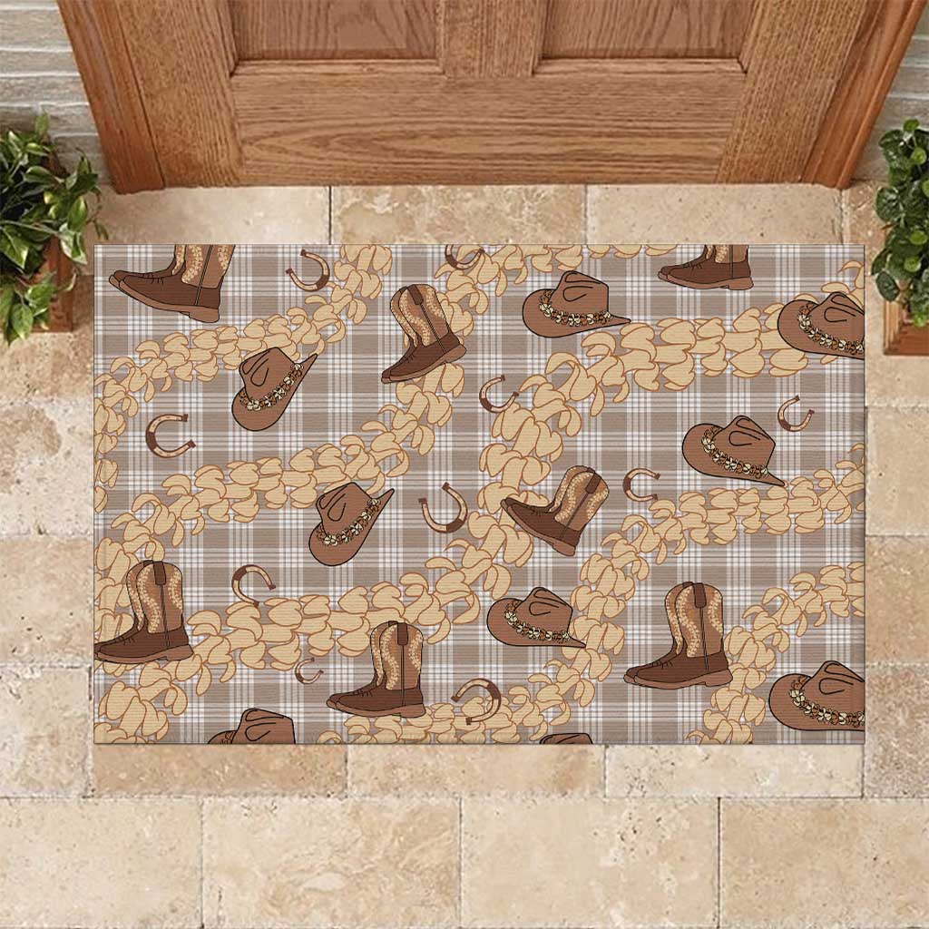 Khaki Palaka Hawaii Cowboy Rubber Doormat Puakenikeni Lei Paniolo Papale Seamless Vibes - Polynesian Pride