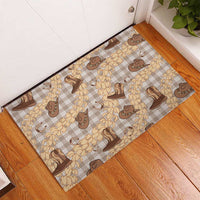 Khaki Palaka Hawaii Cowboy Rubber Doormat Puakenikeni Lei Paniolo Papale Seamless Vibes - Polynesian Pride