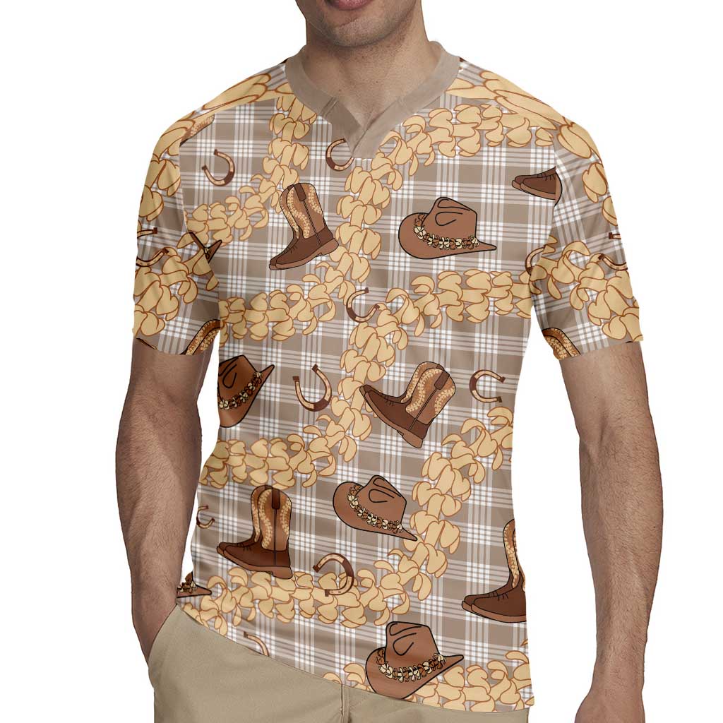 Khaki Palaka Hawaii Cowboy Rugby Jersey Puakenikeni Lei Paniolo Papale Seamless Vibes - Polynesian Pride