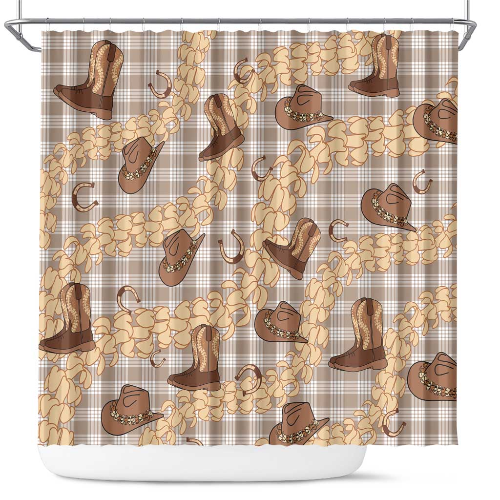 Khaki Palaka Hawaii Cowboy Shower Curtain Puakenikeni Lei Paniolo Papale Seamless Vibes - Polynesian Pride