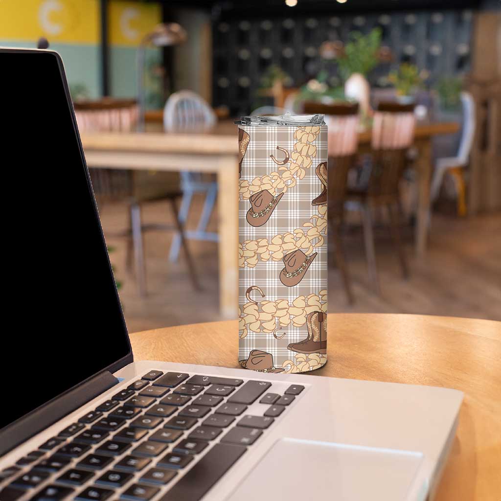 Khaki Palaka Hawaii Cowboy Skinny Tumbler Puakenikeni Lei Paniolo Papale Seamless Vibes - Polynesian Pride
