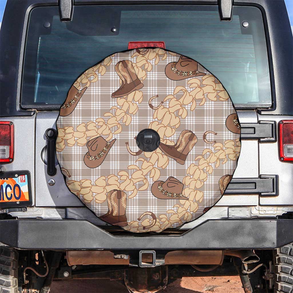 Khaki Palaka Hawaii Cowboy Spare Tire Cover Puakenikeni Lei Paniolo Papale Seamless Vibes - Polynesian Pride
