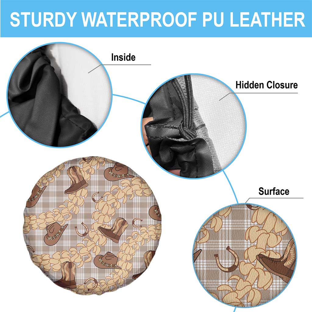 Khaki Palaka Hawaii Cowboy Spare Tire Cover Puakenikeni Lei Paniolo Papale Seamless Vibes - Polynesian Pride