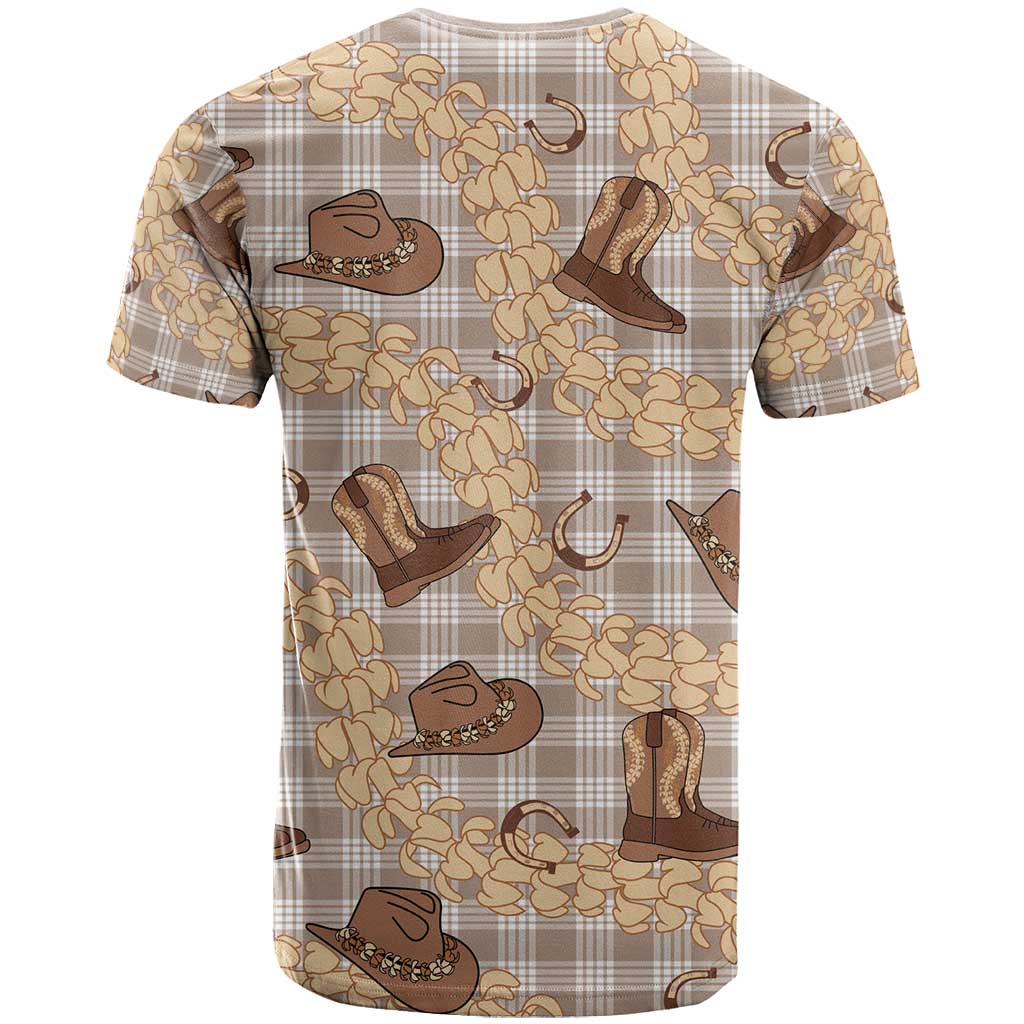 Khaki Palaka Hawaii Cowboy T Shirt Puakenikeni Lei Paniolo Papale Seamless Vibes - Polynesian Pride