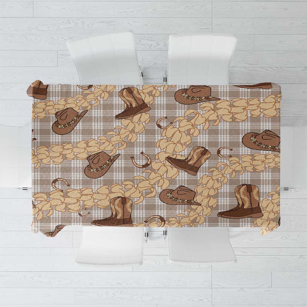 Khaki Palaka Hawaii Cowboy Tablecloth Puakenikeni Lei Paniolo Papale Seamless Vibes - Polynesian Pride