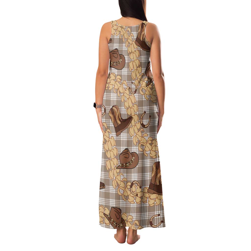 Khaki Palaka Hawaii Cowboy Tank Maxi Dress Puakenikeni Lei Paniolo Papale Seamless Vibes - Polynesian Pride