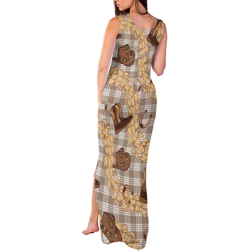 Khaki Palaka Hawaii Cowboy Tank Maxi Dress Puakenikeni Lei Paniolo Papale Seamless Vibes - Polynesian Pride