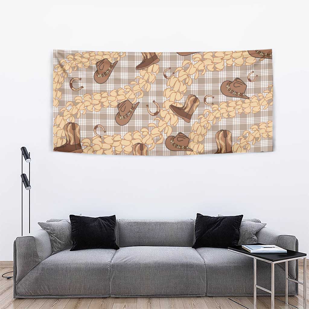 Khaki Palaka Hawaii Cowboy Tapestry Puakenikeni Lei Paniolo Papale Seamless Vibes - Polynesian Pride
