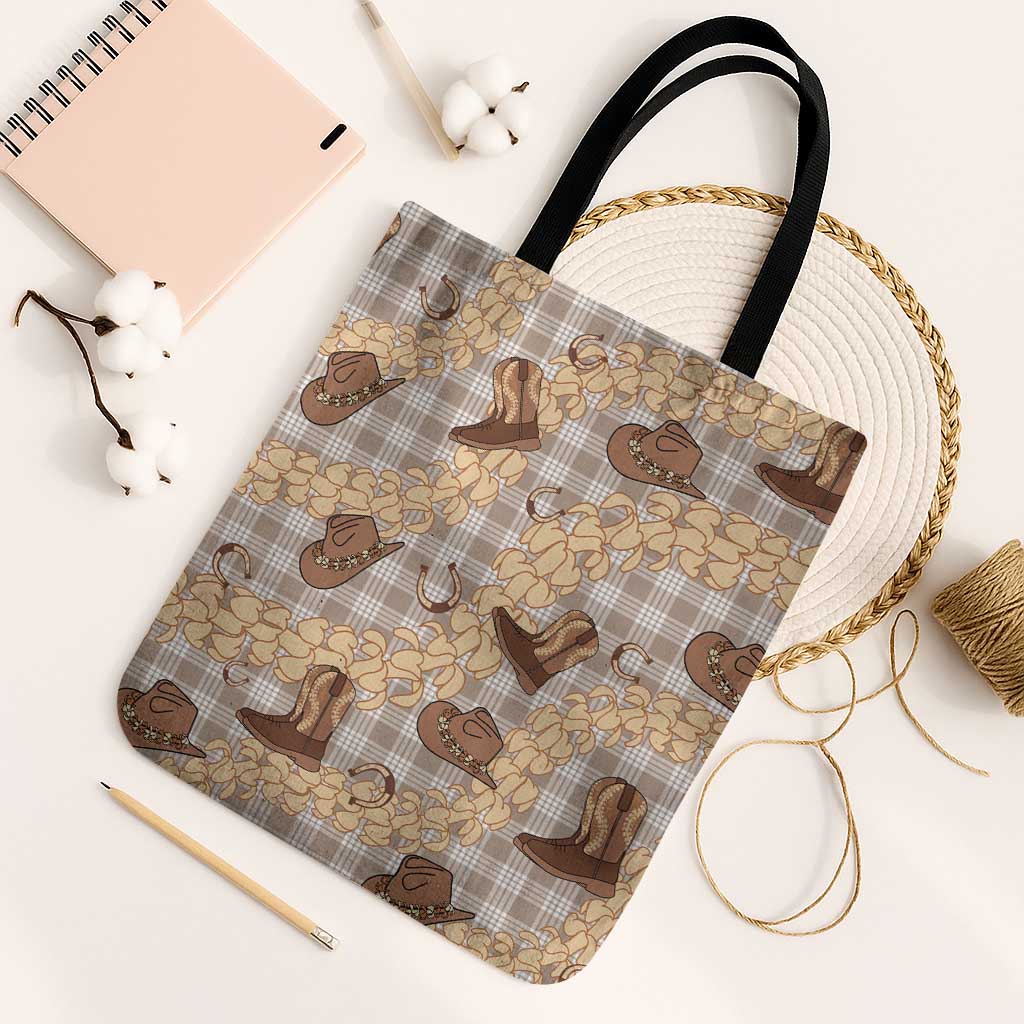 Khaki Palaka Hawaii Cowboy Tote Bag Puakenikeni Lei Paniolo Papale Seamless Vibes LT14 Black Strap One Size Khaki - Polynesian Pride