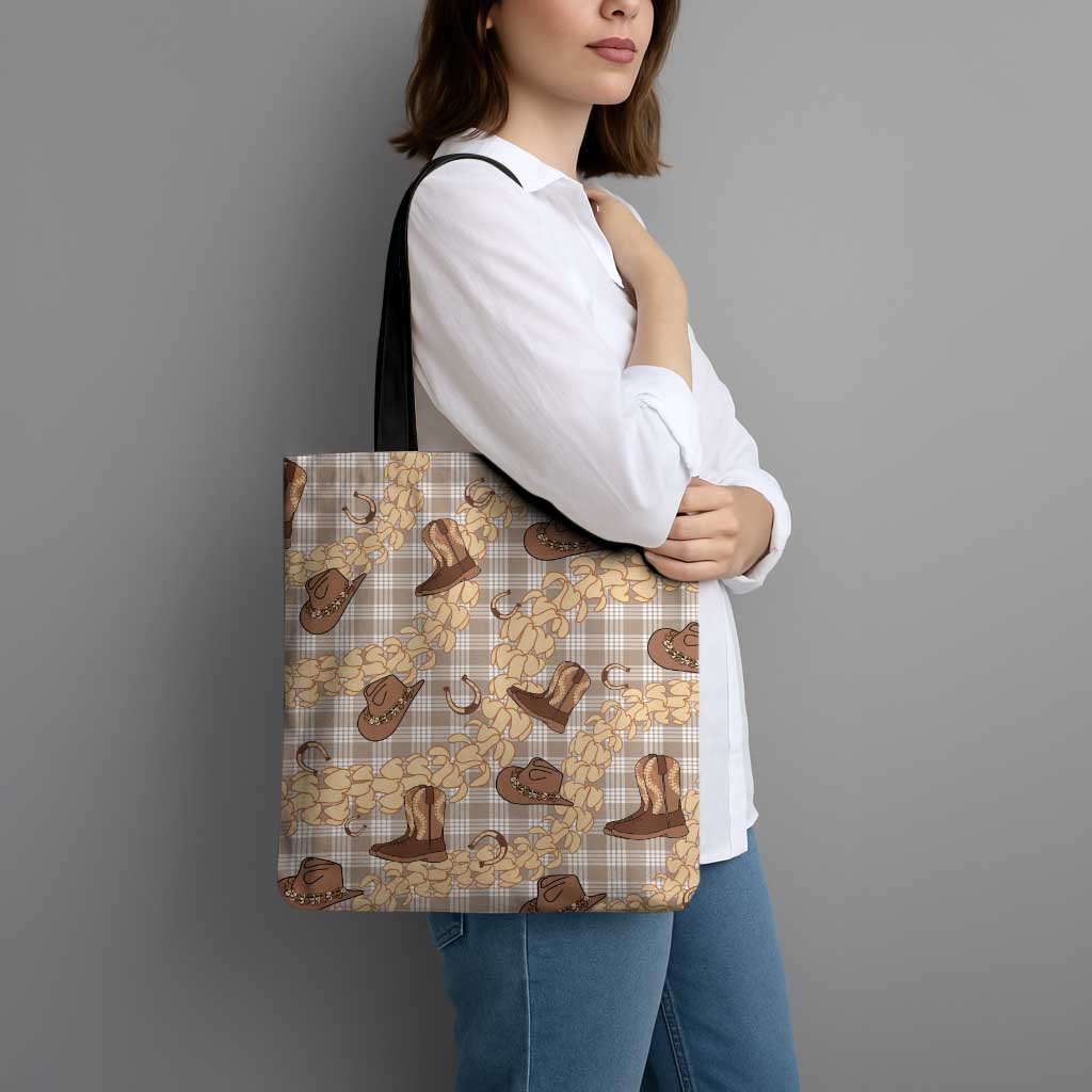 Khaki Palaka Hawaii Cowboy Tote Bag Puakenikeni Lei Paniolo Papale Seamless Vibes LT14 - Polynesian Pride
