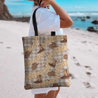 Khaki Palaka Hawaii Cowboy Tote Bag Puakenikeni Lei Paniolo Papale Seamless Vibes LT14 - Polynesian Pride
